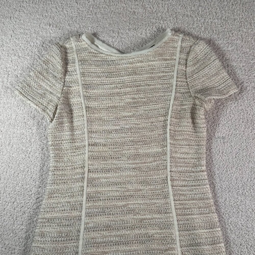 St John Womens Midi Dress Tweed Wool Blend Cream Sz 6 Made in USA Luxury Formal - Picture 3 of 12